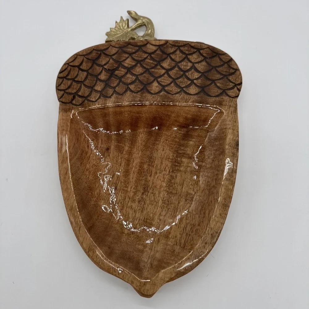 Large Glossy Wood Acorn Plate Tray 9x 12